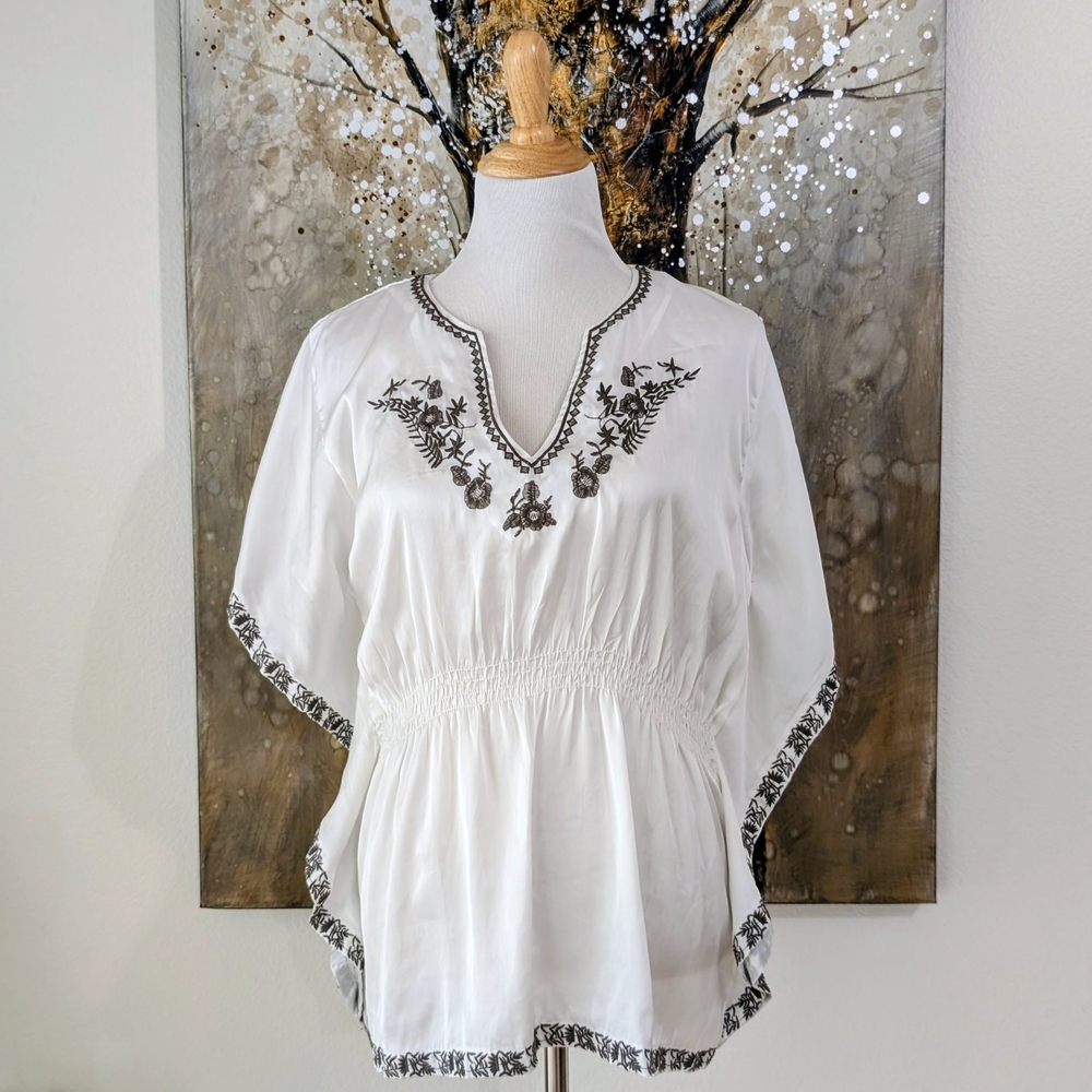 Gracia White Blouse with Black Floral Details